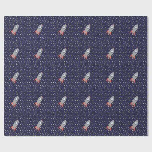 Retro Rocket Ship met Star Pattern Background Cadeaupapier (Vlak)