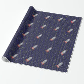 Retro Rocket Ship met Star Pattern Background Cadeaupapier (Uitgerold)