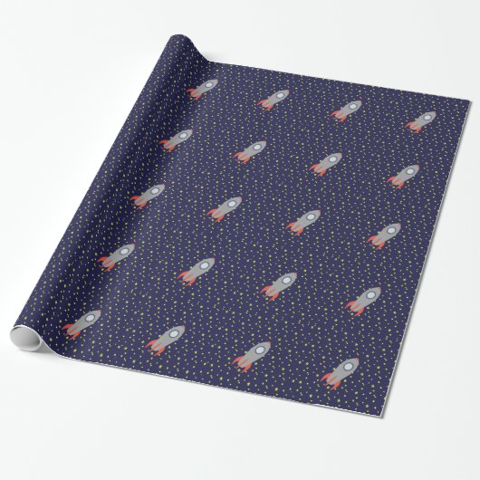Retro Rocket Ship met Star Pattern Background Cadeaupapier (Uitgerold)