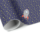 Retro Rocket Ship met Star Pattern Background Cadeaupapier (Rol Hoek)