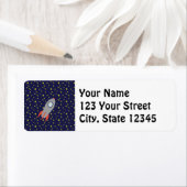 Retro Rocket Ship met Star Pattern Background Etiket (Insitu)
