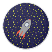 Retro Rocket Ship met Star Pattern Background Keramische Knop (Voorkant)