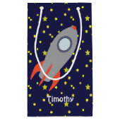 Retro Rocket Ship met Star Pattern Background Klein Cadeauzakje (Achterkant)