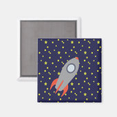 Retro Rocket Ship met Star Pattern Background Magneet (Voorkant / Achterkant)
