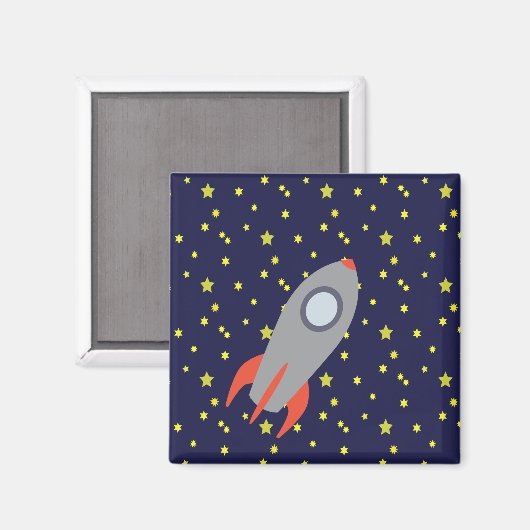 Retro Rocket Ship met Star Pattern Background Magneet (Voorkant / Achterkant)
