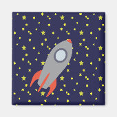 Retro Rocket Ship met Star Pattern Background Magneet (Voorkant)