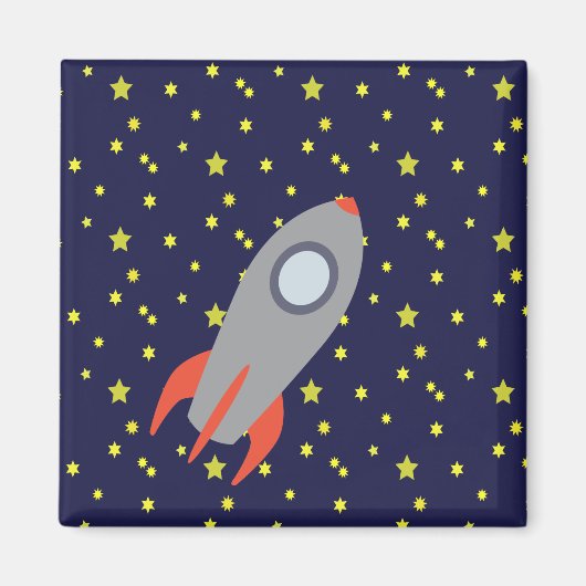 Retro Rocket Ship met Star Pattern Background Magneet (Voorkant)