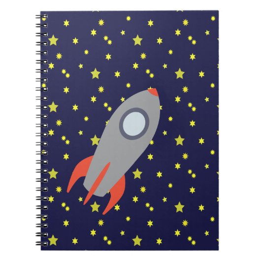 Retro Rocket Ship met Star Pattern Background Notitieboek (Voorkant)