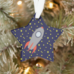 Retro Rocket Ship met Star Pattern Background Ornament