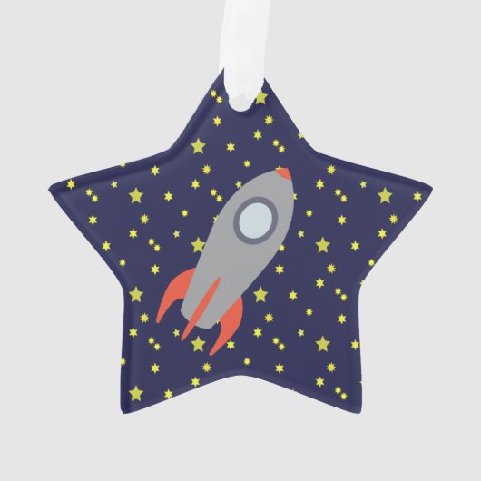 Retro Rocket Ship met Star Pattern Background Ornament (achterkant)