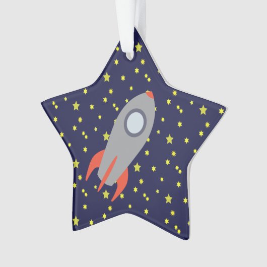 Retro Rocket Ship met Star Pattern Background Ornament (voorkant)