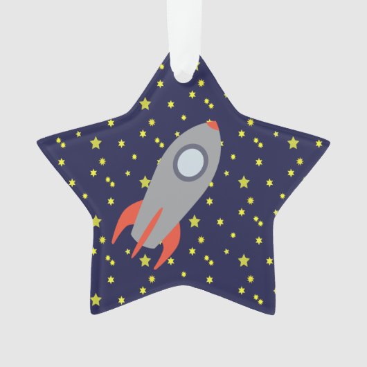 Retro Rocket Ship met Star Pattern Background Ornament (voorkant)