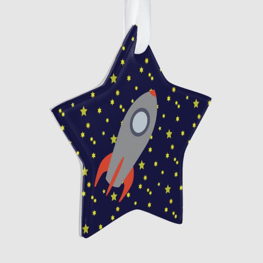 Retro Rocket Ship met Star Pattern Background Ornament (voorkant)