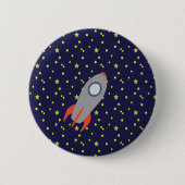 Retro Rocket Ship met Star Pattern Background Ronde Button 5,7 Cm (Voorkant)