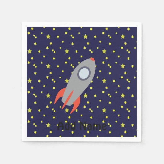 Retro Rocket Ship met Star Pattern Background Servet (Voorkant)