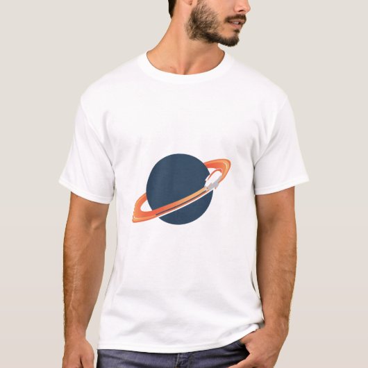 Retro Rocket Ship Orbiting Dark Planet - Outer Spa T-shirt (Voorkant)