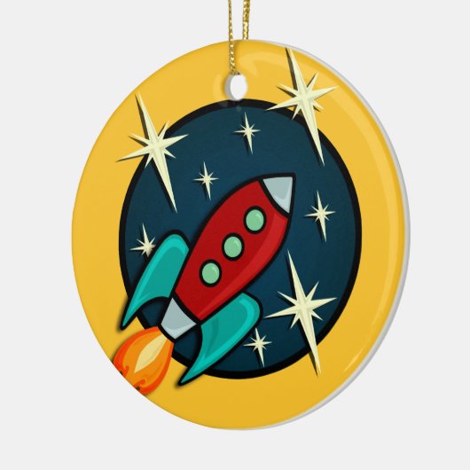 RETRO ROCKET SHIP ROUND CHRISTMAS ORNAMENT (Links)