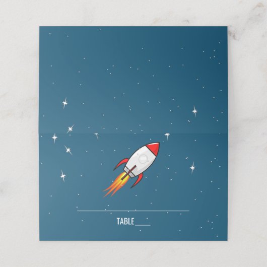 Retro Rocket Wedding Plaatskaartje (Buitenkant ongevouwen)
