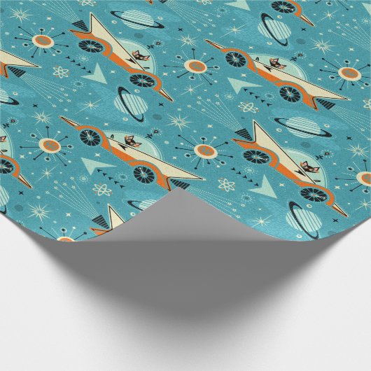 Retro Rockets Racers - Ruimtekatten ©studioxine Cadeaupapier (Hoek)