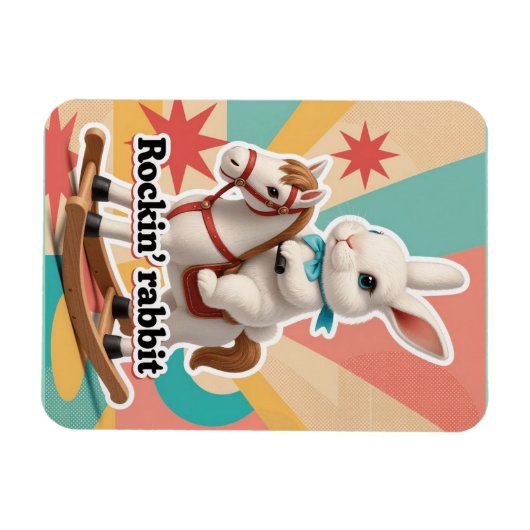 Retro rockin rabbit greeting magneet (Horizontaal)