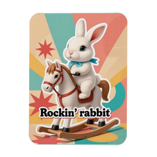 Retro rockin rabbit greeting magneet (Verticaal)