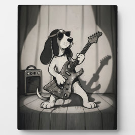 Retro Rockster Basset Hound Gitarist Monochroom Fotoplaat