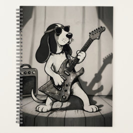 Retro Rockster Basset Hound Gitarist Monochroom Planner
