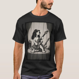 Retro Rockster Basset Hound Gitarist Monochroom T-shirt