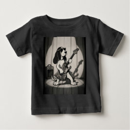 Retro Rockster Bassethond Gitarist Monochroom