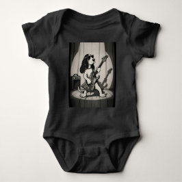 Retro Rockster Bassethond Gitarist Monochroom Romper
