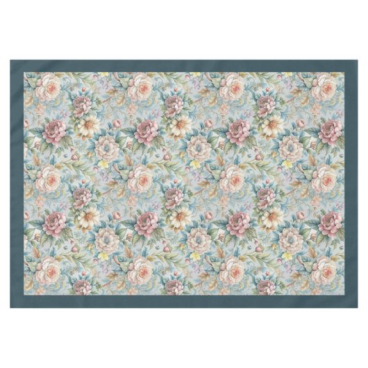 Retro Rococo tafelkleed met sierlijke bloemen (Voorkant (Horizontaal))