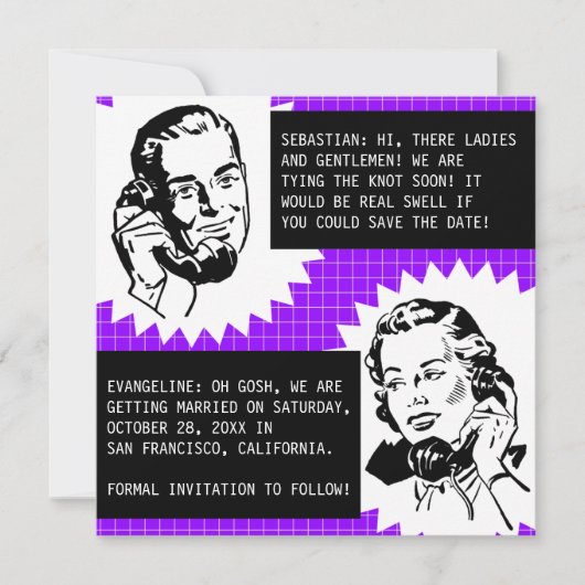 Retro Roddel Koppel Save the Date Kaarten (Voorkant)