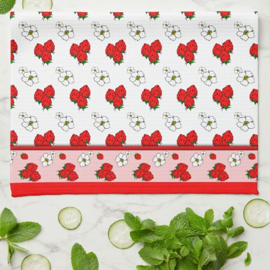 Retro rode aardbei patroon keukenhanddoek (Gevouwen)
