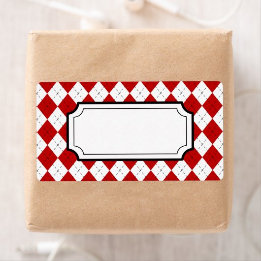 Retro rode argyleprintlabels etiket (Insitu)