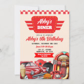 Retro rode auto dinerfeest jaren 50 kaart (Voorkant)