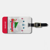 Retro rode auto met kerstboom bagagelabel (Voorkant horizontaal)