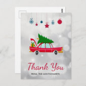 Retro rode auto met kerstboom bedankt briefkaart (Voorkant / Achterkant)
