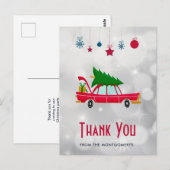 Retro rode auto met kerstboom Bedankt Briefkaart (Voorkant / Achterkant)