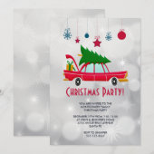 Retro rode auto met kerstboom feestje kaart (Voorkant / Achterkant)