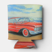 Retro rode auto, schilderen aan zee. blikjeskoeler (Achterkant)