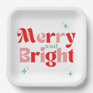 Retro rode Blauwgroen kerstvakantie Papieren Bordje