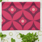 Retro rode bloemen op midden eeuw cirkels patroon theedoek (Gevouwen)