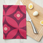 Retro rode bloemen op midden eeuw cirkels patroon theedoek (Quarter Fold)