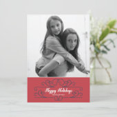 Retro Rode Bloemige Kerstkaart (Staand voorkant)