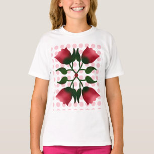 Retro rode bloemrijke volkskunst met roze polkadot t-shirt