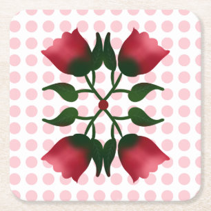 Retro rode bloemschildering in folk art-stijl met kartonnen onderzetters