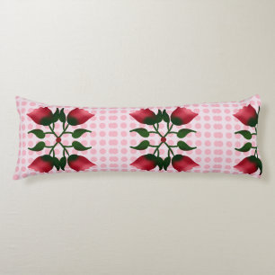 Retro rode bloemschildering in folk art-stijl met lichaamskussen