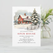 Retro Rode Boerderij Schuur Kerst Open Huis Kaart (Staand voorkant)