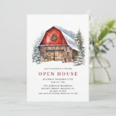 Retro Rode Boerderij Schuur Kerst Open Huis Kaart (Staand voorkant)