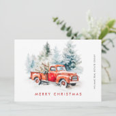 Retro  Rode Boerderij Truck Kerst Bedrijf Feestdagenkaart (Staand voorkant)